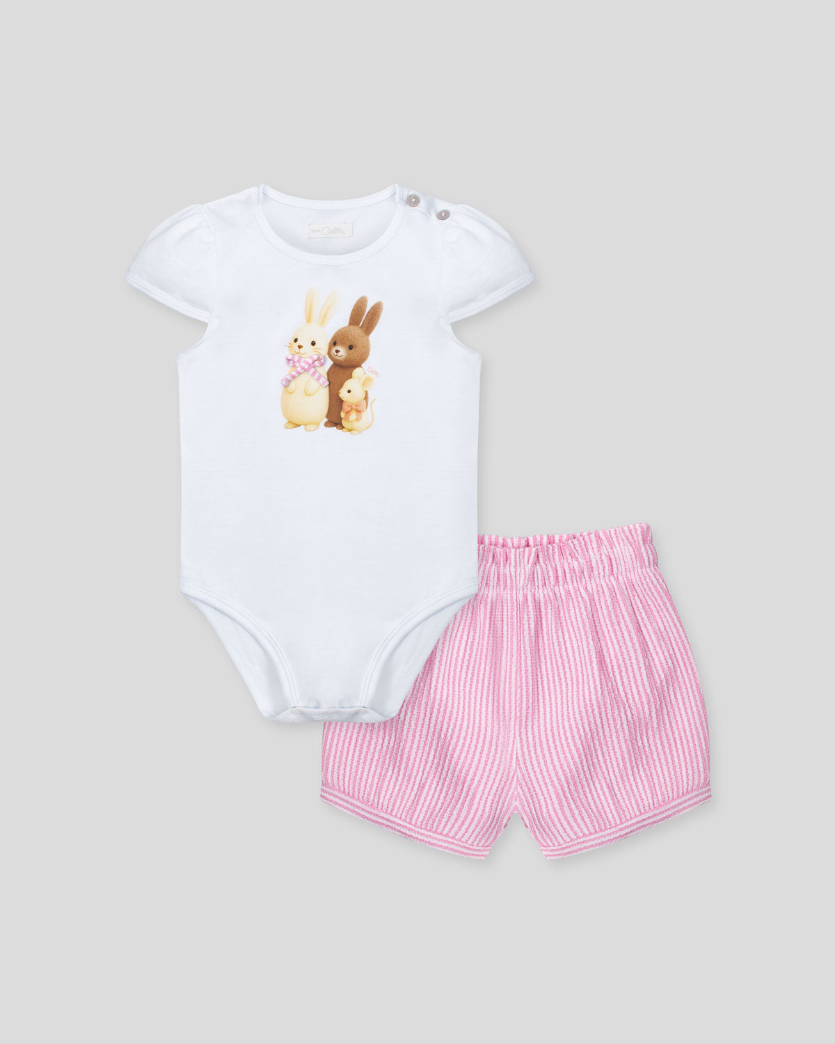 Conjunto blusa y short de rayas rosas para bebé niña