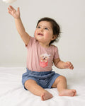 Conjunto body con estampado y short azul para bebé niña