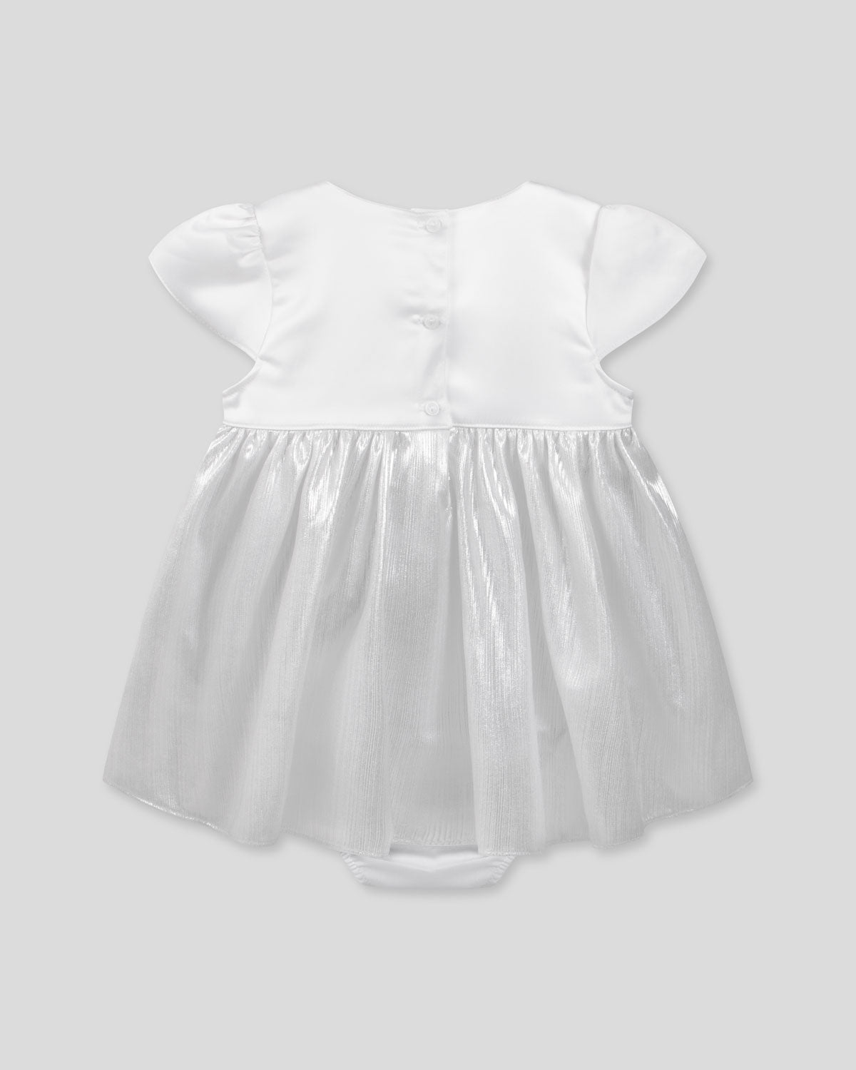 Vestido body con moño blanco satinado y plateado para bebé niña