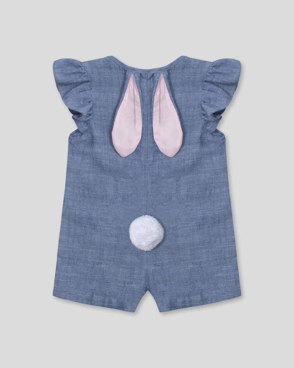 Enterizo corto azul con botones y orejitas de conejo para bebé niña