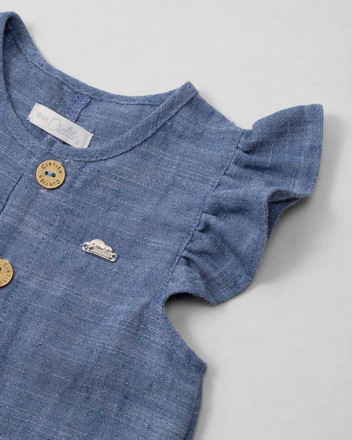 Enterizo corto azul con botones y orejitas de conejo para bebé niña