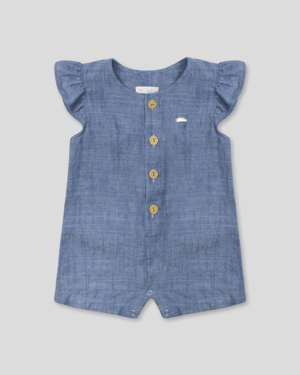 Enterizo corto azul con botones y orejitas de conejo para bebé niña