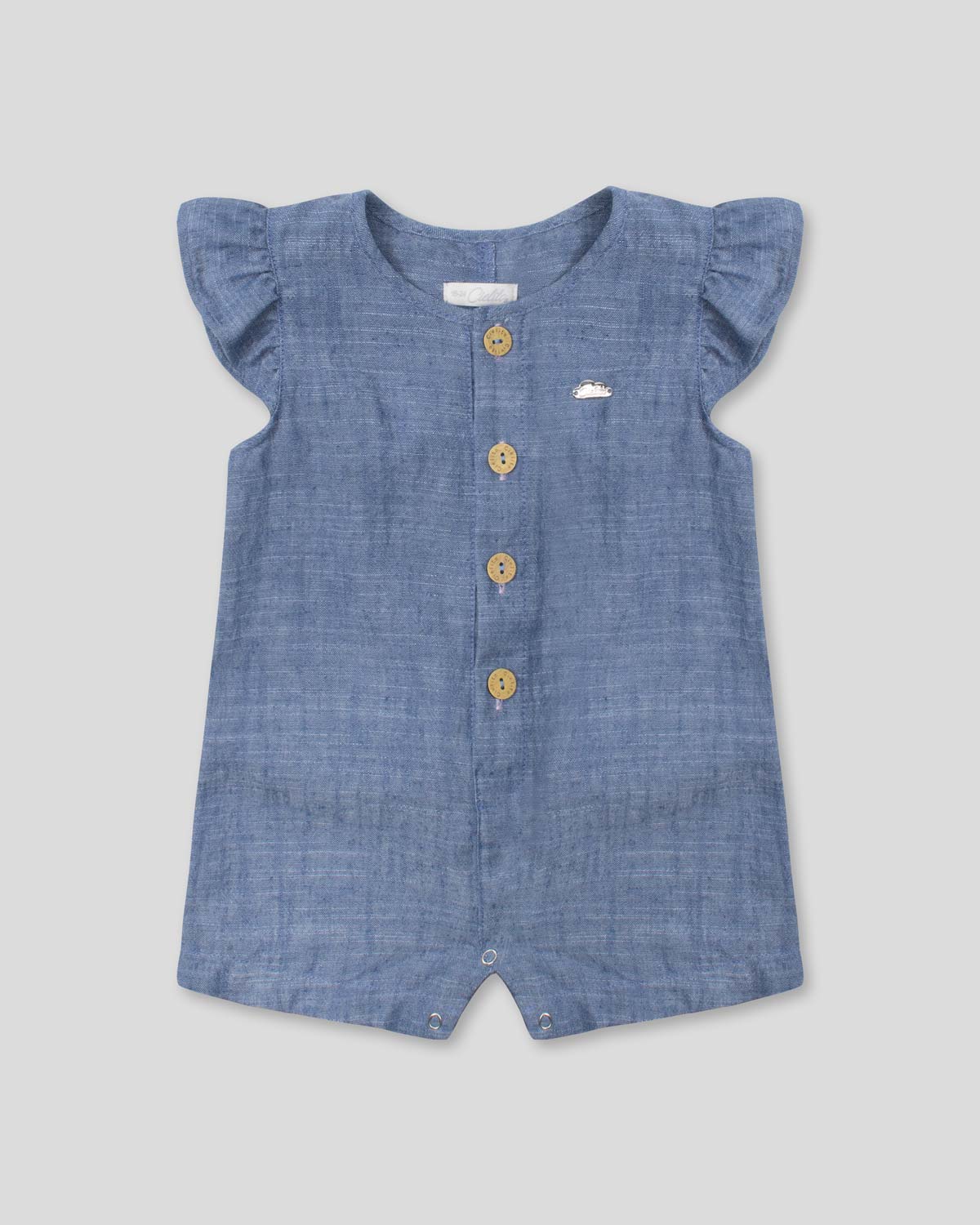 Enterizo corto azul con botones y orejitas de conejo para bebé niña