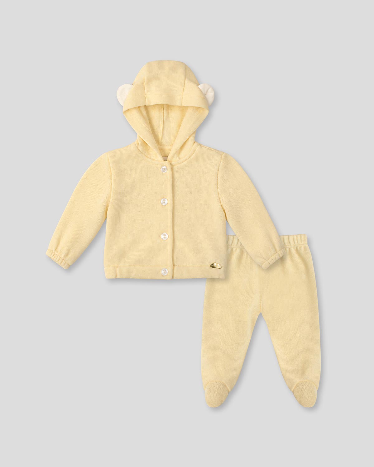 Pijama amarilla de dos piezas con gorrito para bebé