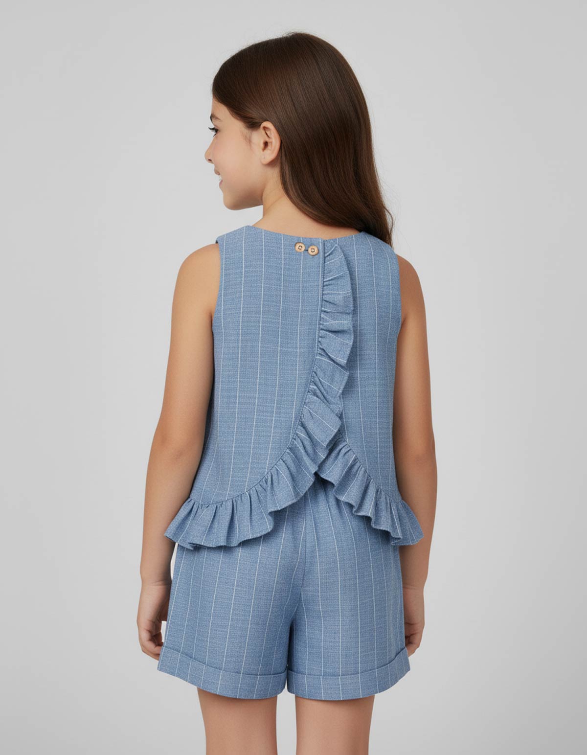 Conjunto blusa con boleros y short azul para niña