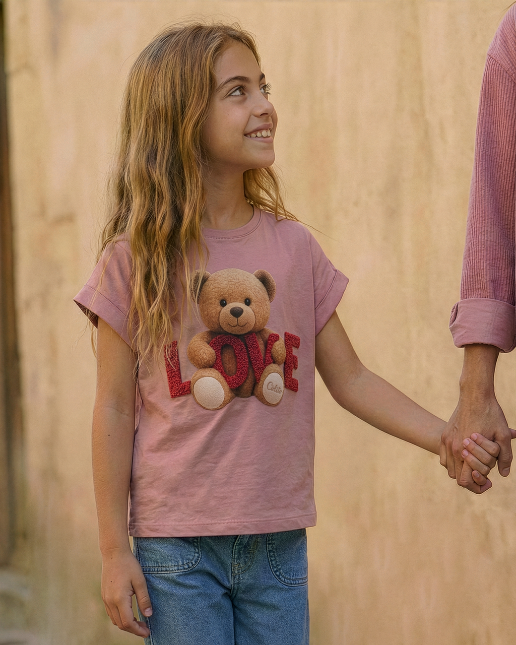 Camiseta rosa con estampado de oso ''Love'' para niña