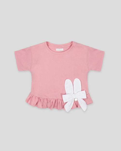 Camiseta Palo de rosa con moño para niña
