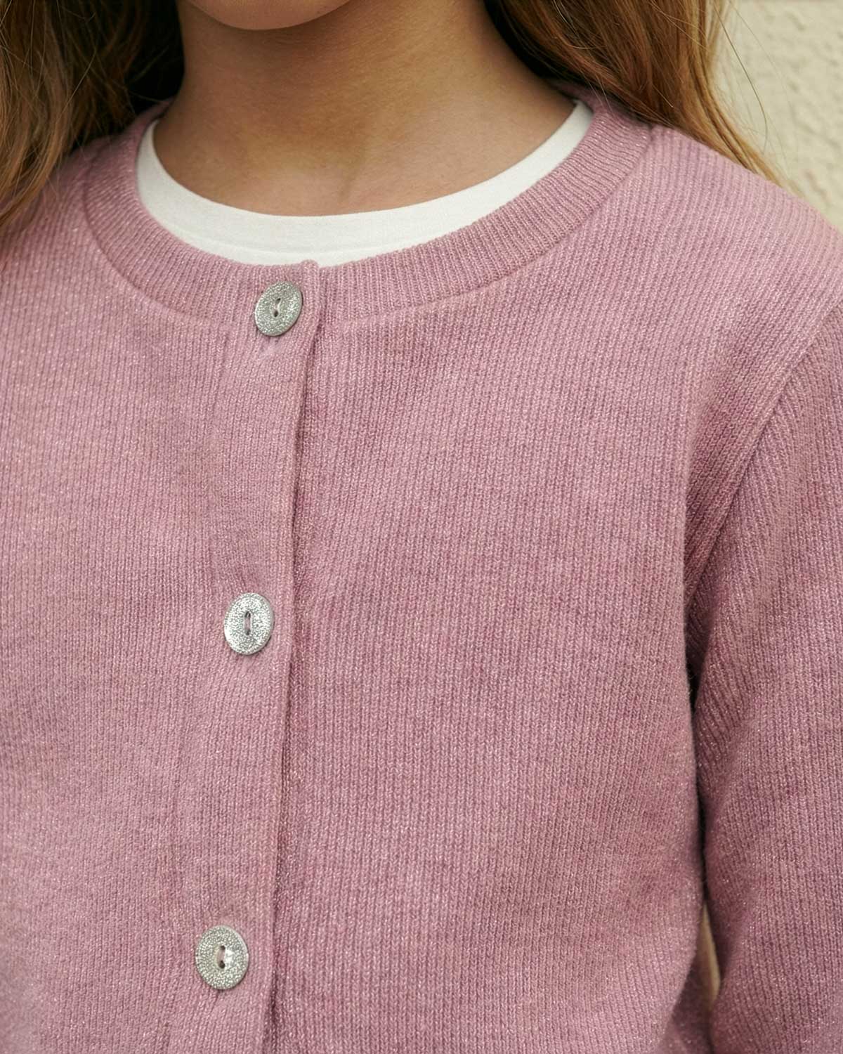 Saco palo de rosa con brillos para niña