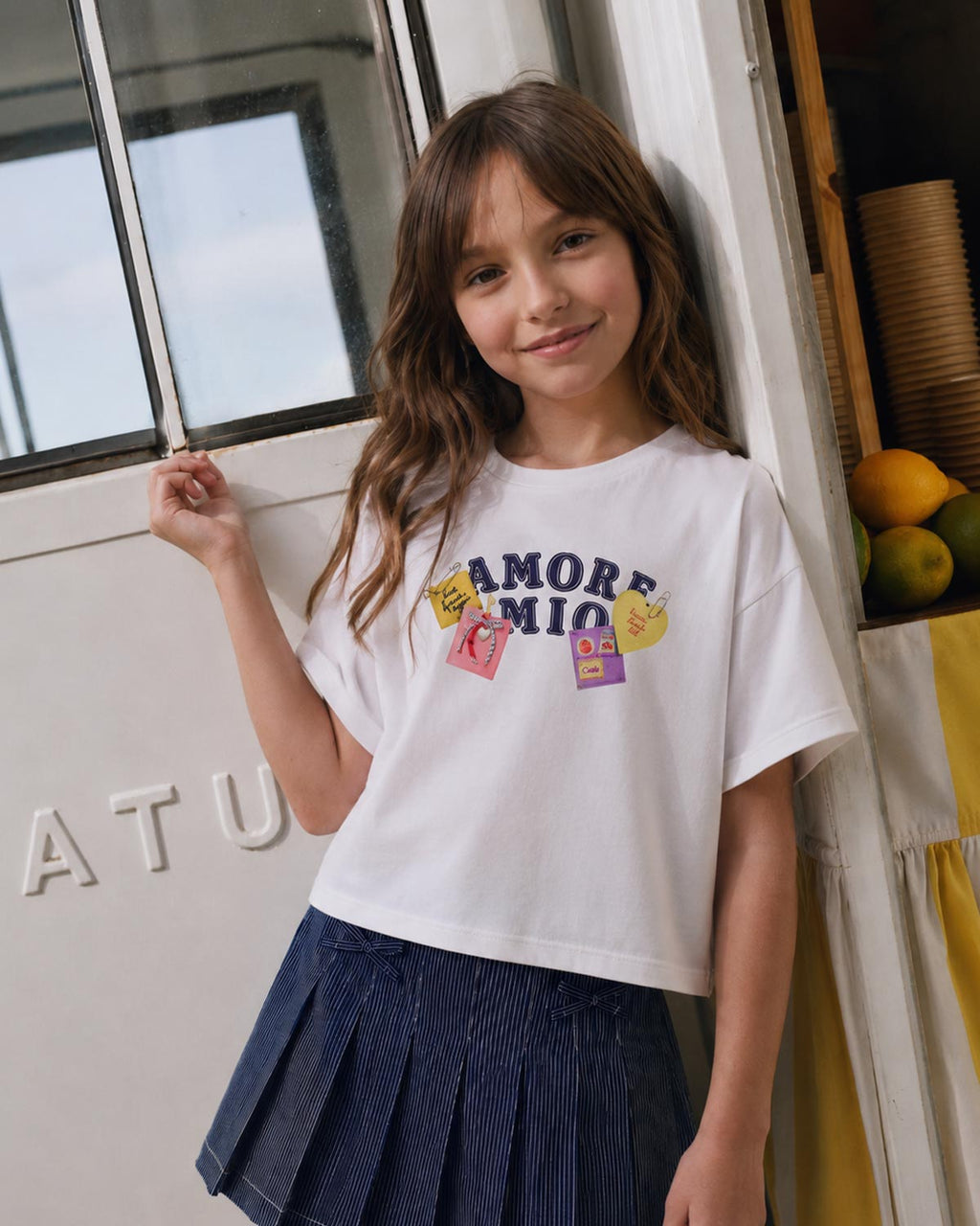 Camiseta blanca estampada "Amore Mio" para niña