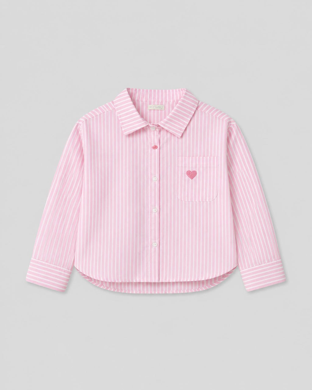 Camisa de rayas rosa con corazón bordado para niña