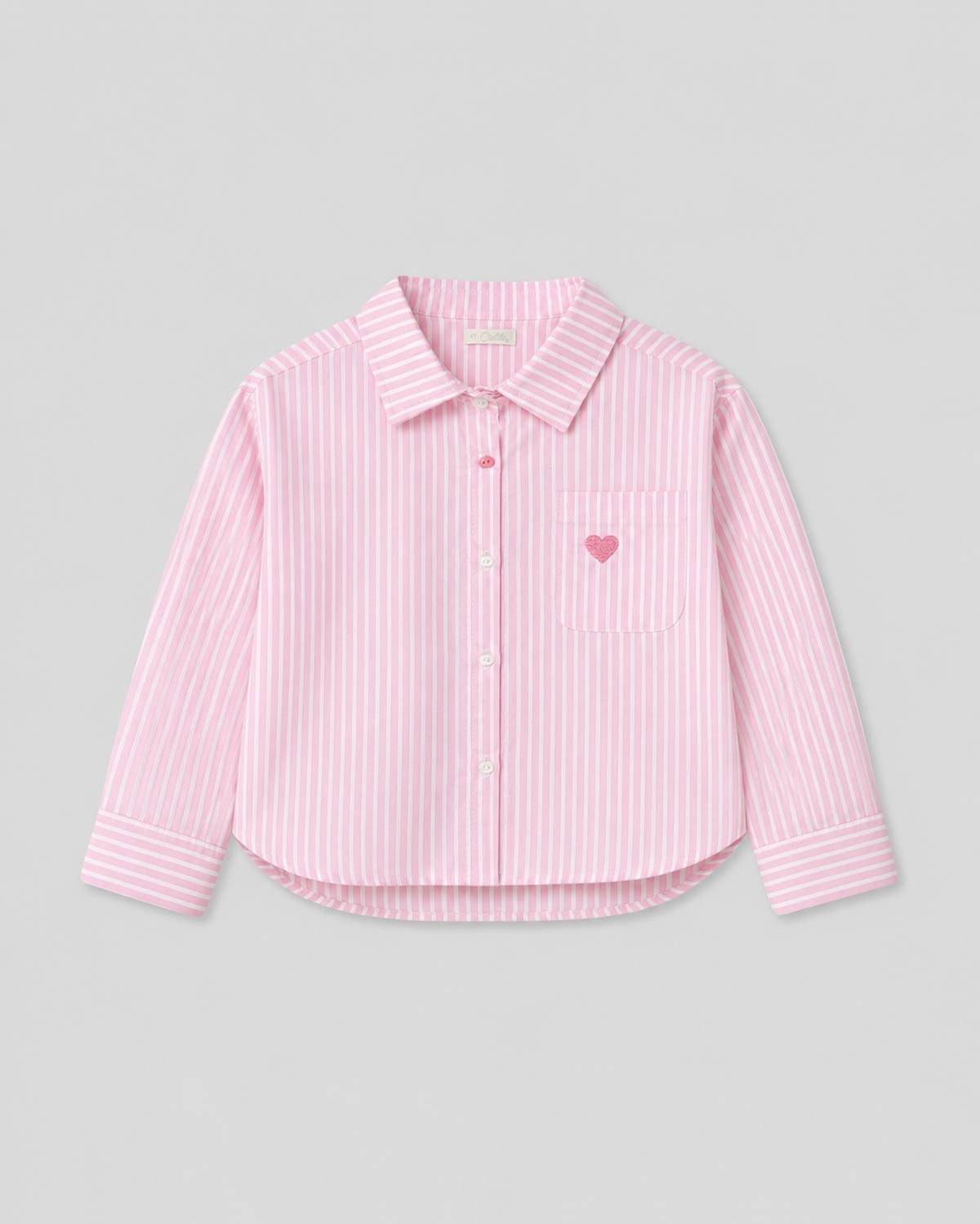 Camisa de rayas rosa con corazón bordado para niña