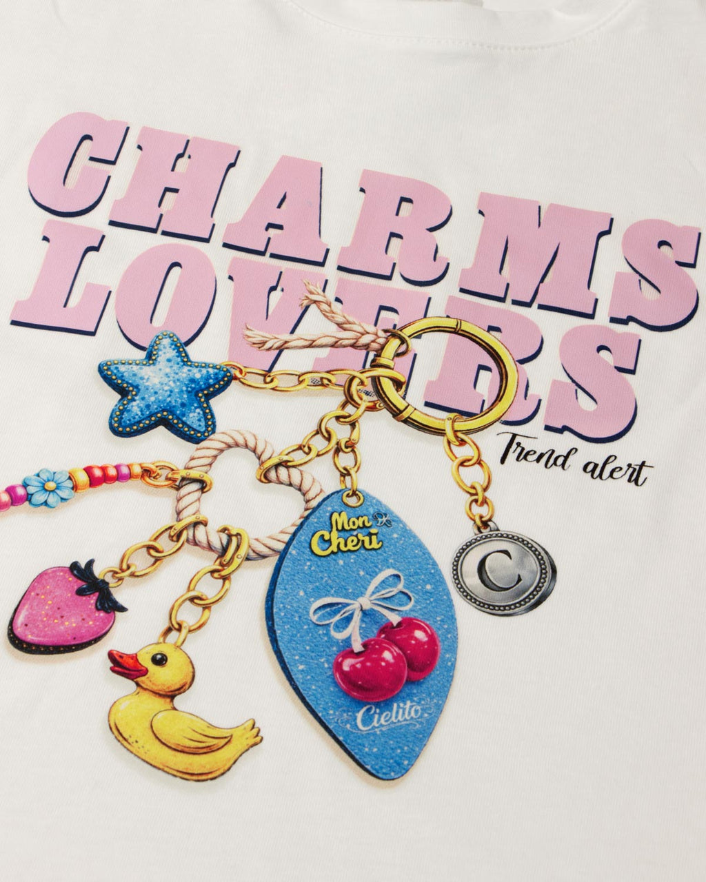 Camiseta blanca estampada Charms Lovers para niña