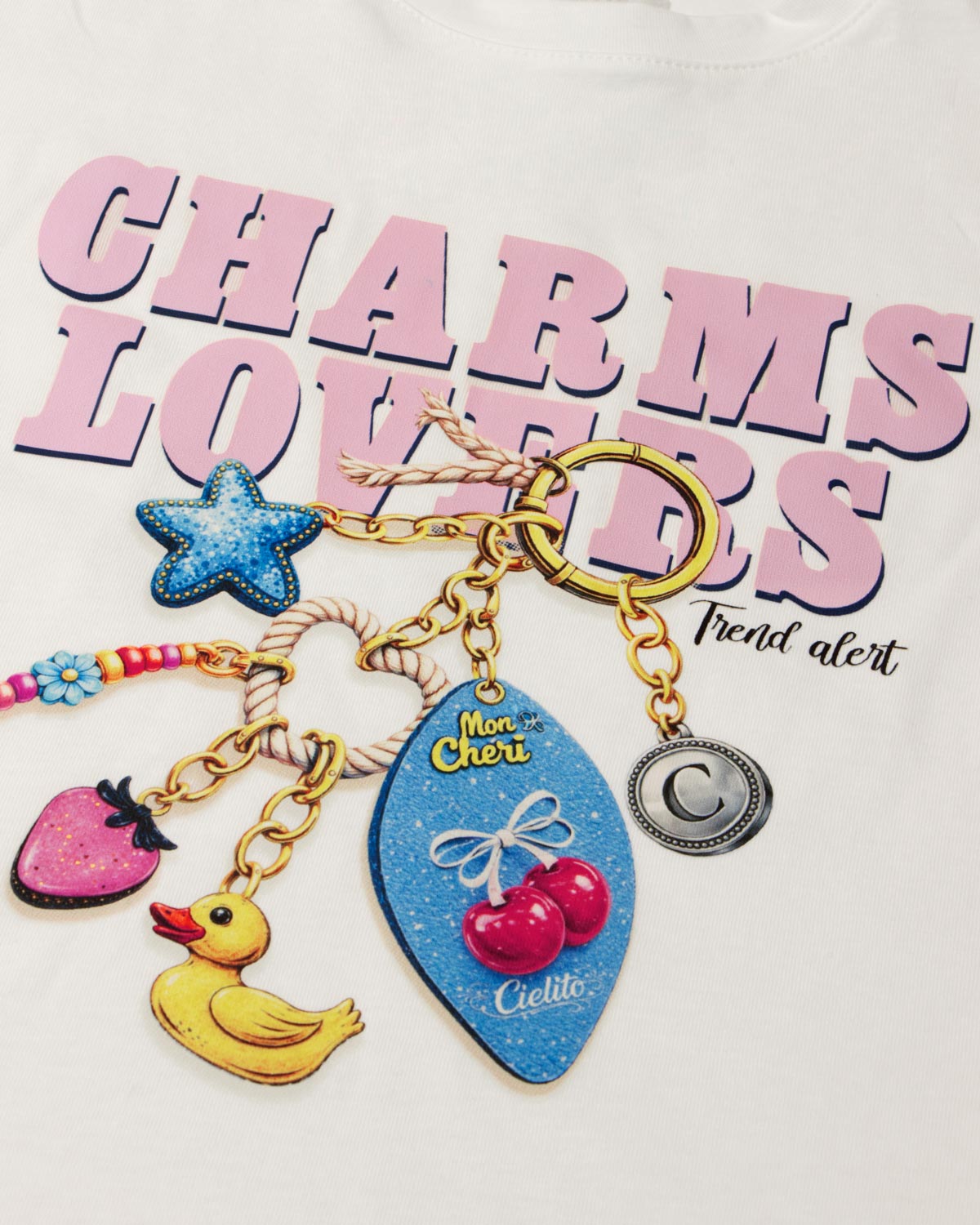 Camiseta blanca estampada Charms Lovers para niña
