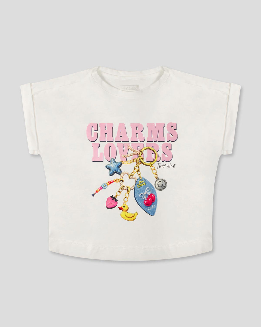 Camiseta blanca estampada Charms Lovers para niña