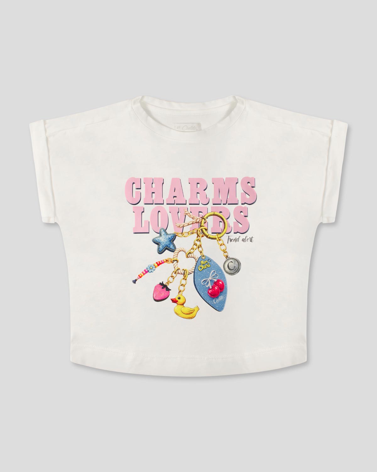 Camiseta blanca estampada Charms Lovers para niña