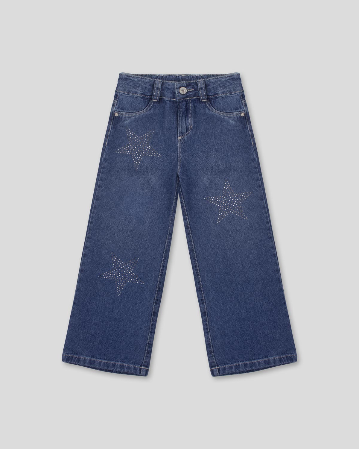 Jean denim marine fit con aplique brillante de estrellas para niña
