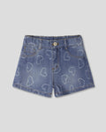 Short denim con diseño de corazones para niña