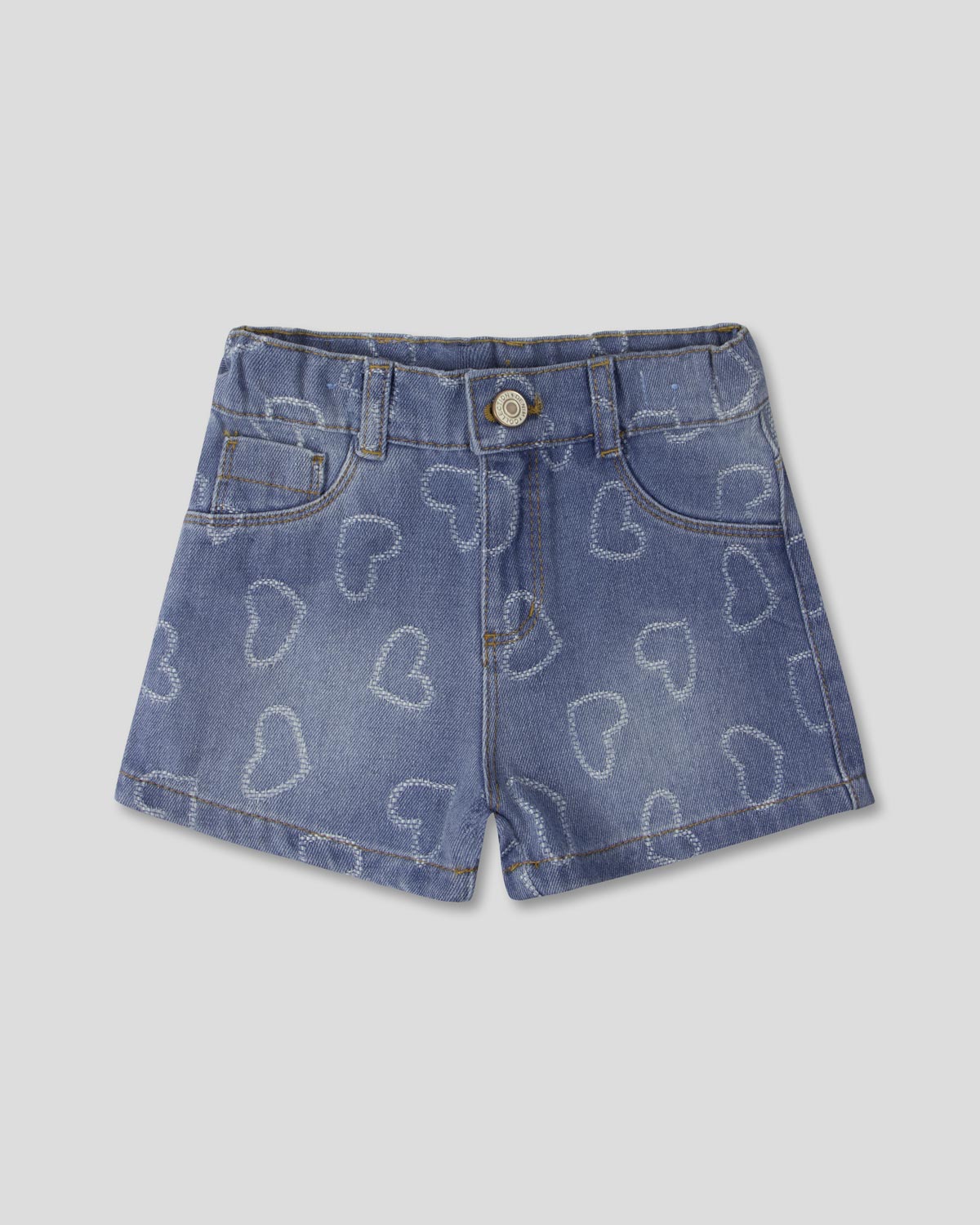 Short denim con diseño de corazones para niña