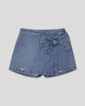Falda short denim con moño para niña