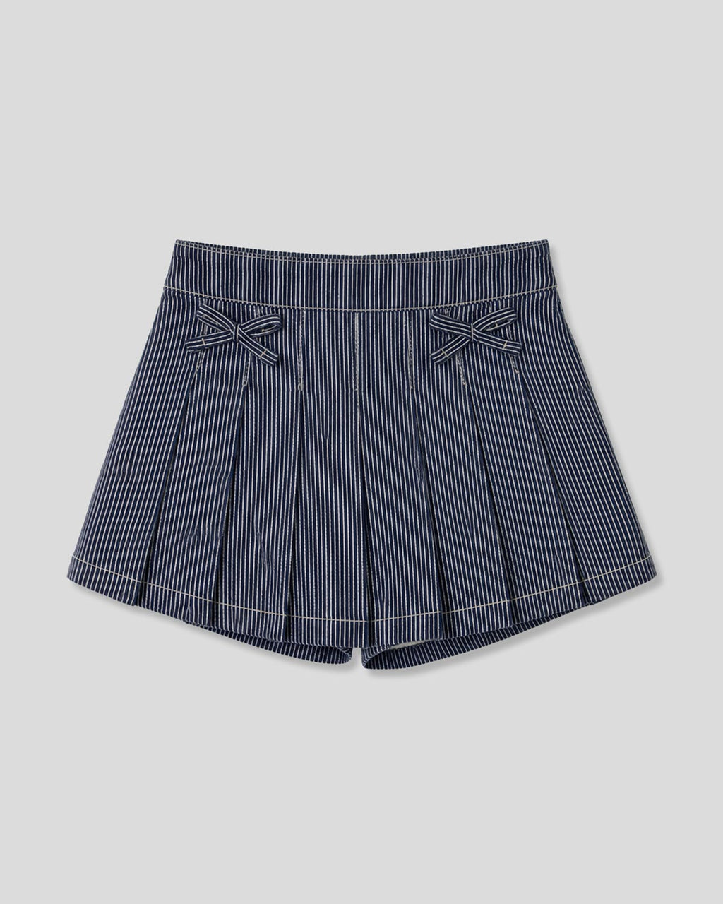 Falda short denim de rayas con moñitos para niña