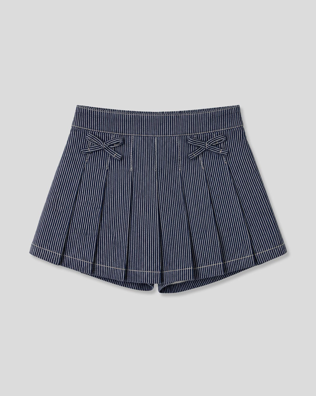 Falda short denim de rayas con moñitos para niña