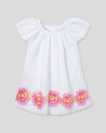 Vestido en lino blanco con estampado de flores para niña