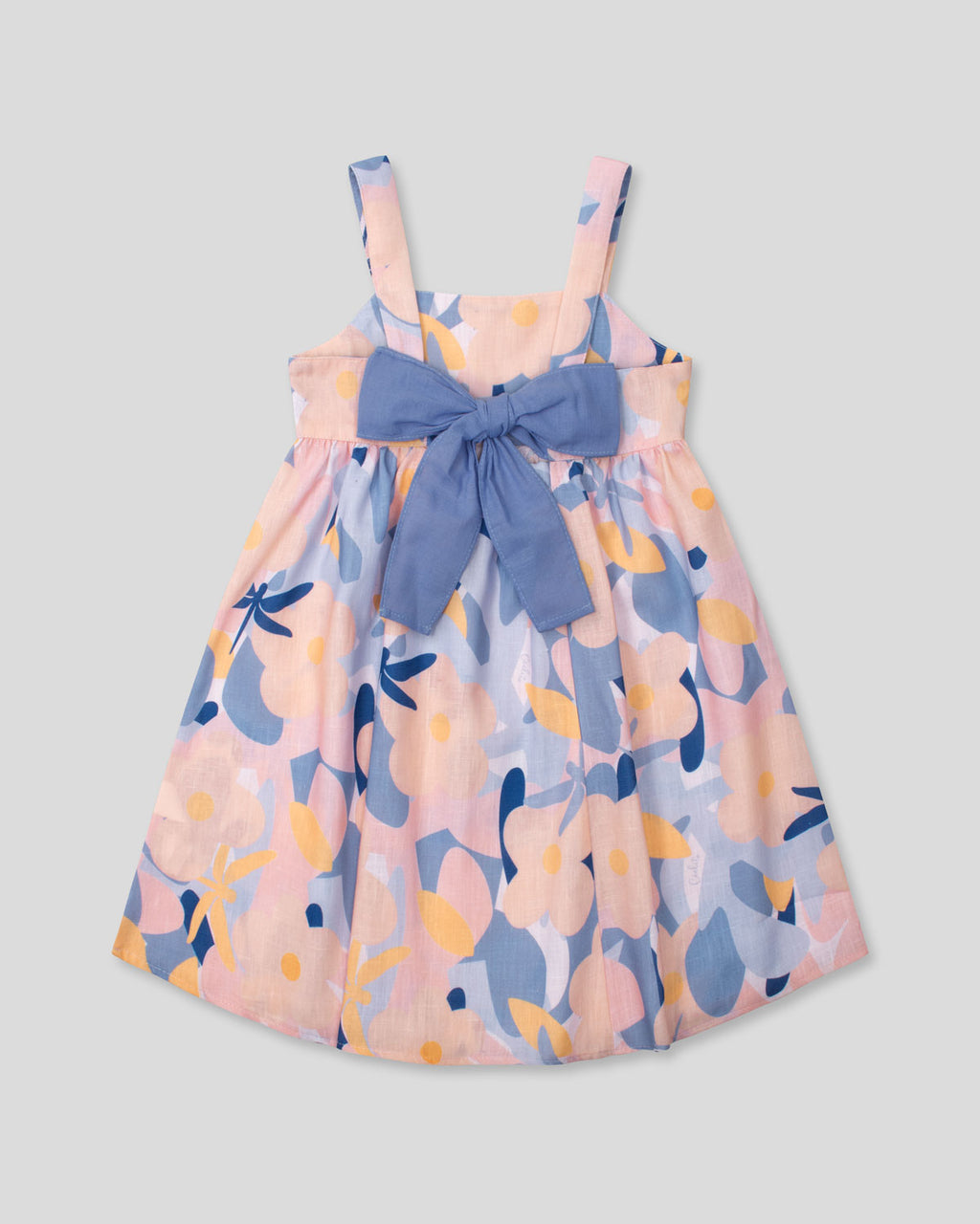 Vestido estampado con moño azul en espalda para niña