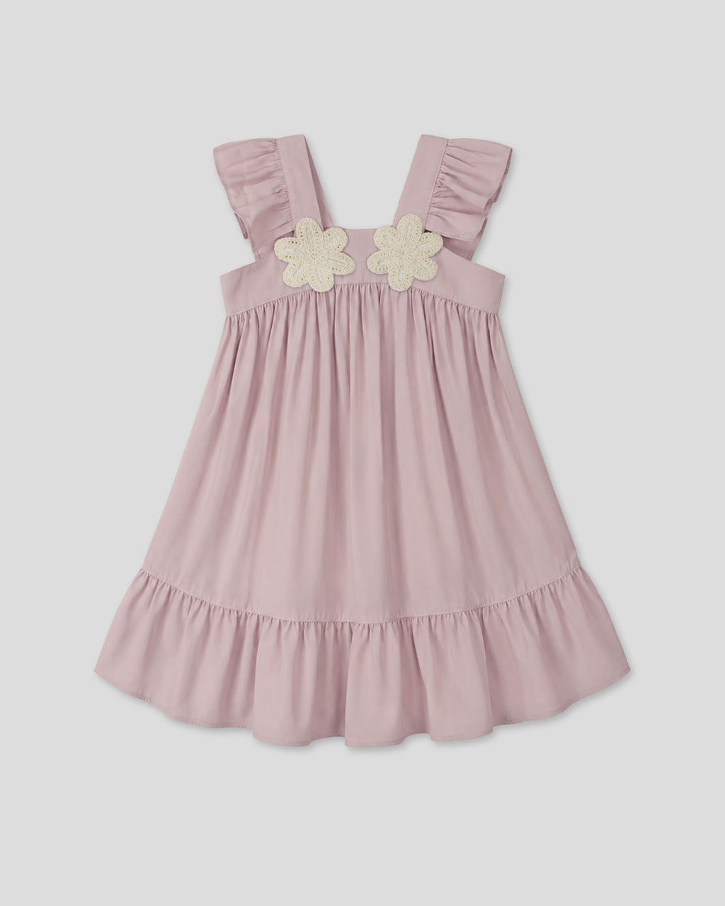 Vestido rosa de tiras con boleros y apliques de flor para niña