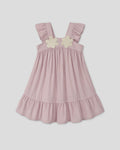 Vestido rosa de tiras con boleros y apliques de flor para niña