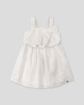 Vestido blanco de tiras con moño y tela bordada para niña