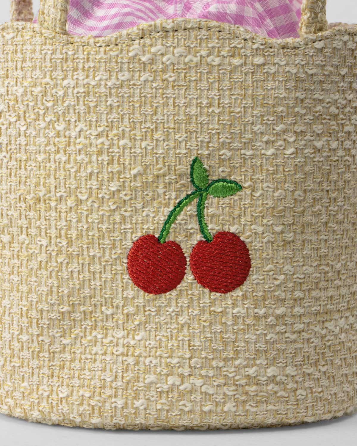Bolso canasta con cerezas y bolsita para niña