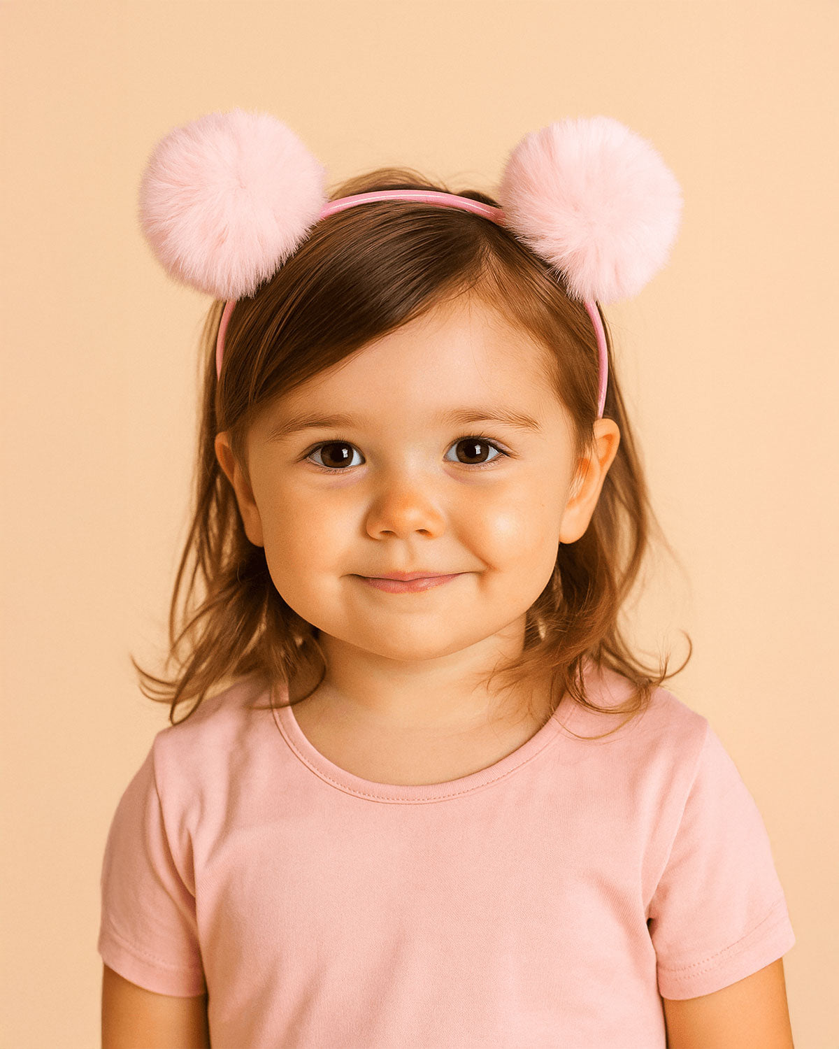 Diadema rosa con pompones para niña