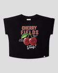Camiseta negra estampada Cherry Fields para niña